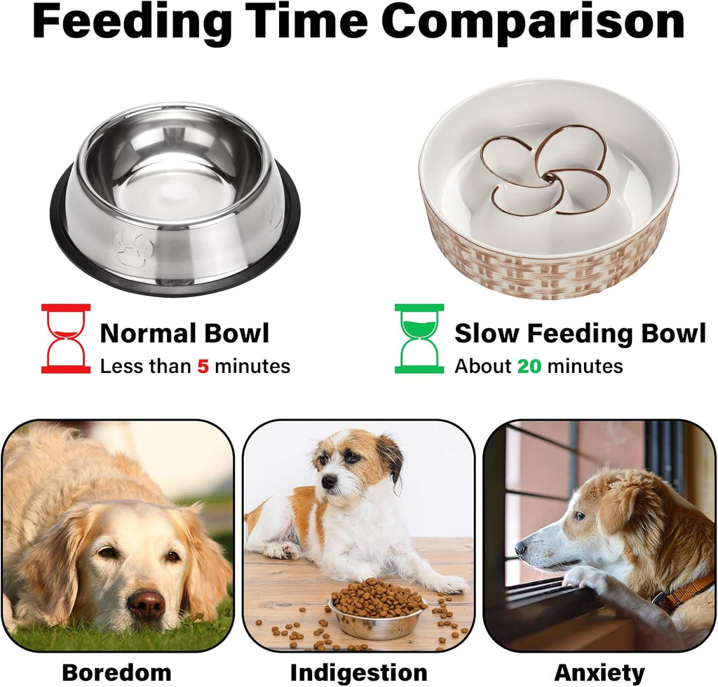 Ceramic Slow Feeder Dog Bowl for Medium & Large Dogs (Anti-Choking, Non-Slip Design)
