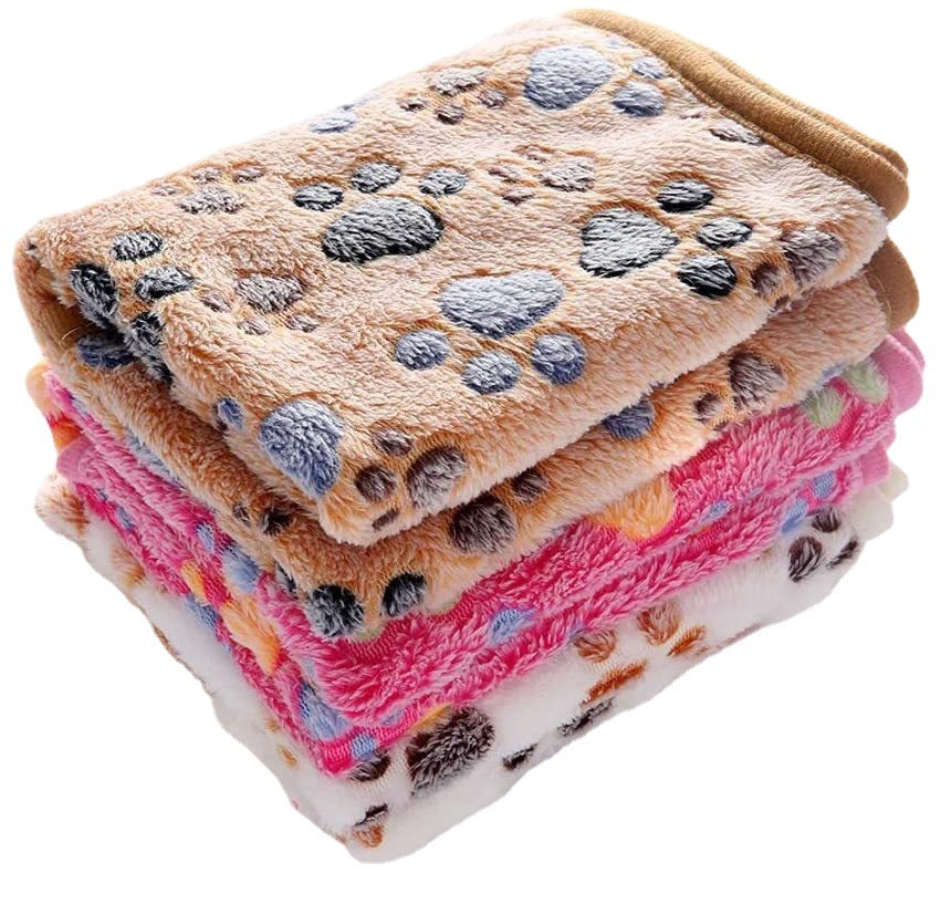 Pet Coral Fleece Blanket for Dogs & Cats (Soft Paw Print Cozy Blanket)