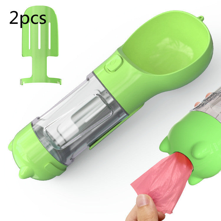 Portable Pet Water Bottle with Food Feeder & Waste Bag Storage (Travel-Friendly Design)