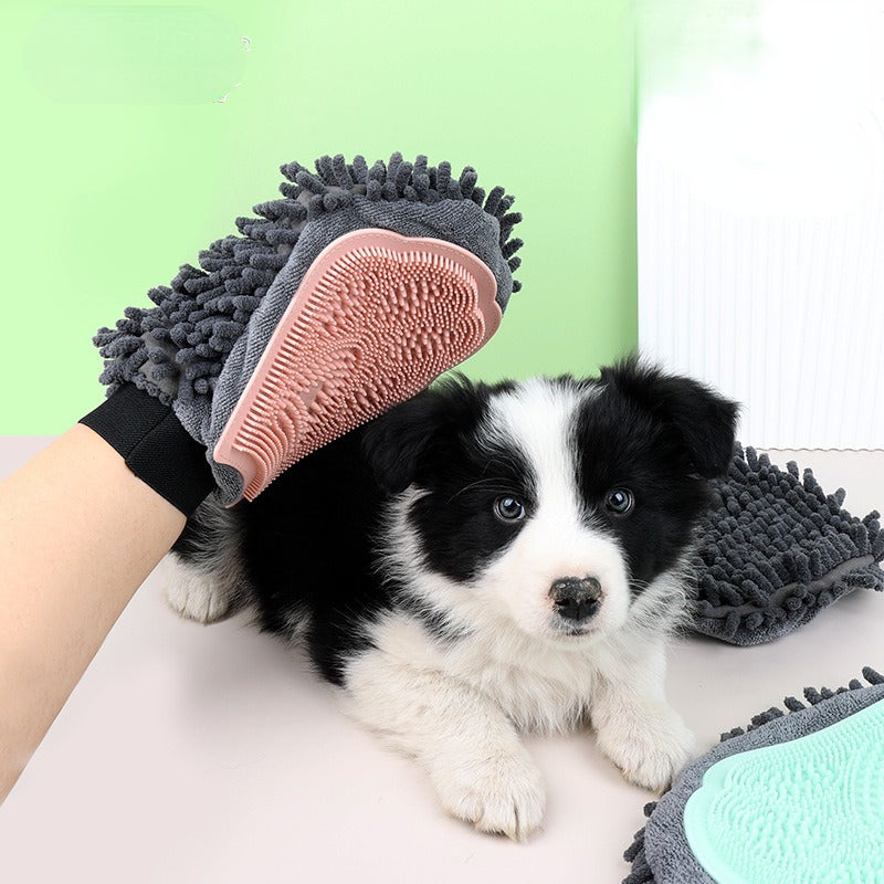 2-in-1 Pet Bathing Brush Grooming Glove – Silicone Massage & Absorbent Microfiber