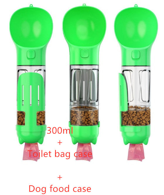 Portable Pet Water Bottle with Food Feeder & Waste Bag Storage (Travel-Friendly Design)