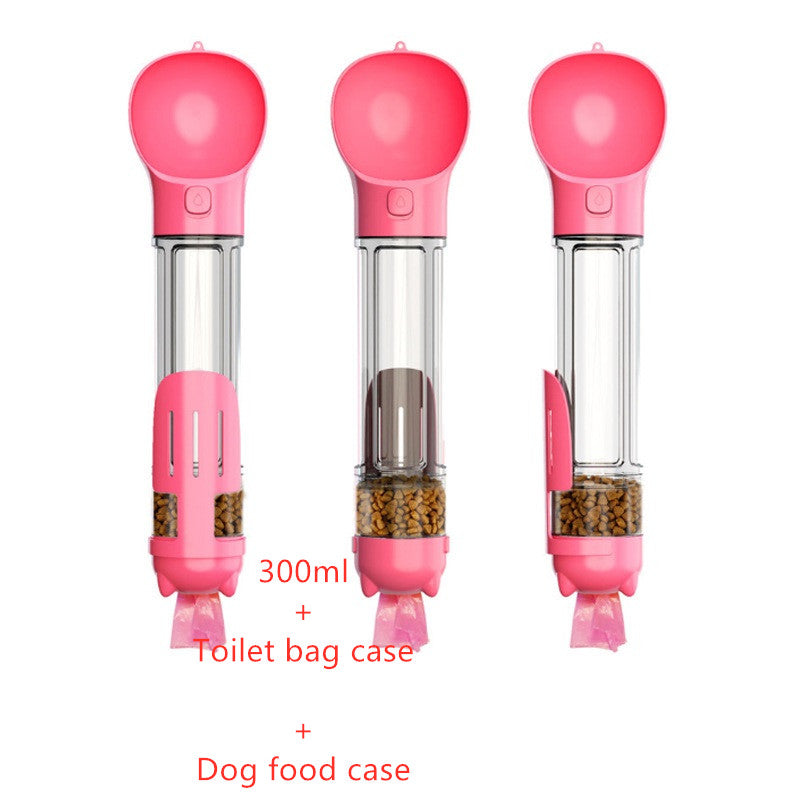 Portable Pet Water Bottle with Food Feeder & Waste Bag Storage (Travel-Friendly Design)