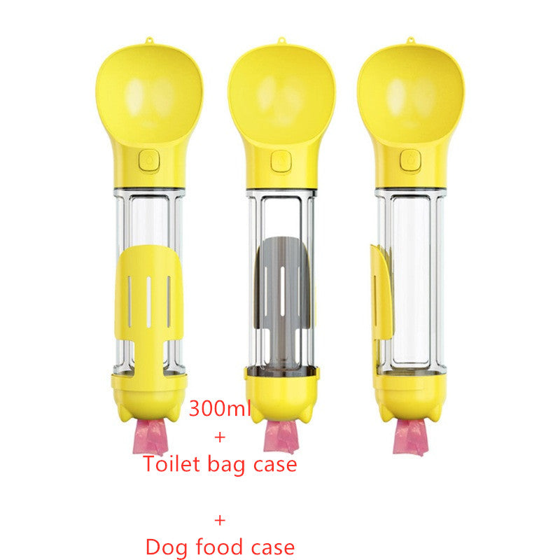 Portable Pet Water Bottle with Food Feeder & Waste Bag Storage (Travel-Friendly Design)