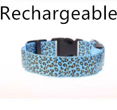 LED Safety Dog Collar – Adjustable Nylon Leopard Print Light-Up Pet Collar