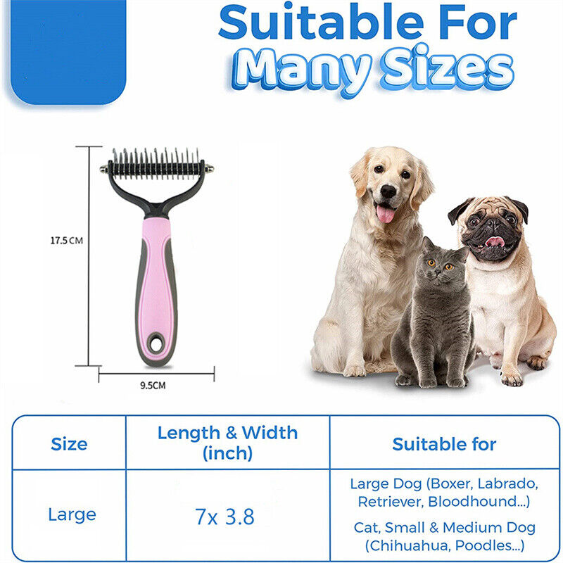 Pet Grooming Brush – Dual-Sided Deshedding & Dematting Rake for Dogs & Cats