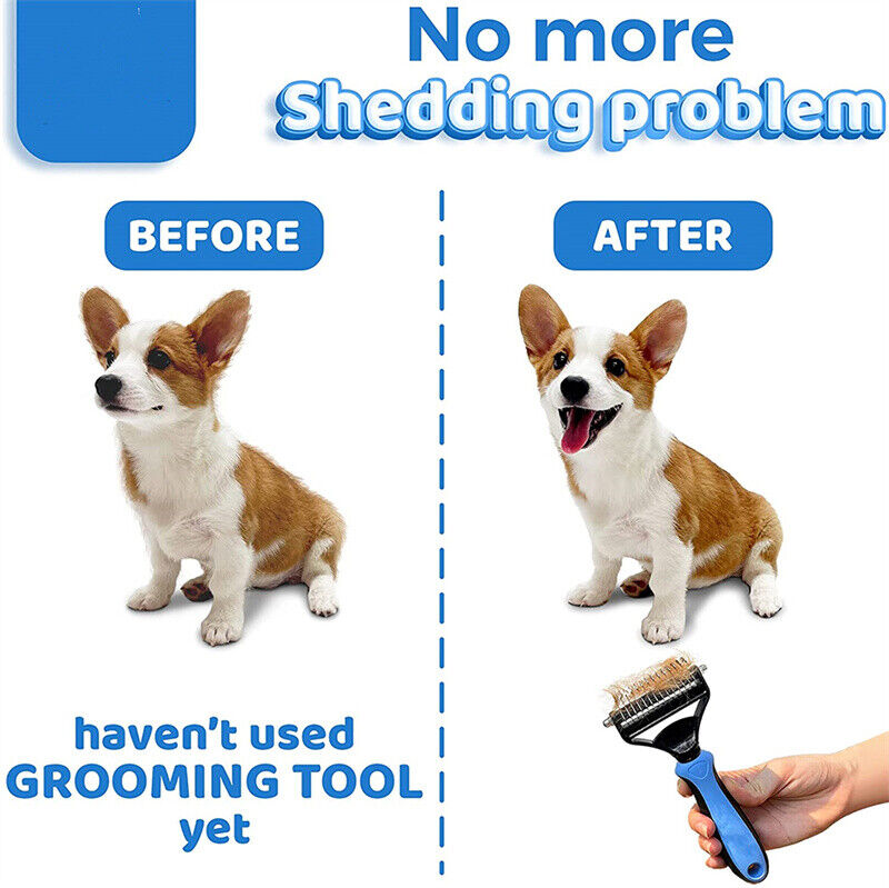 Pet Grooming Brush – Dual-Sided Deshedding & Dematting Rake for Dogs & Cats