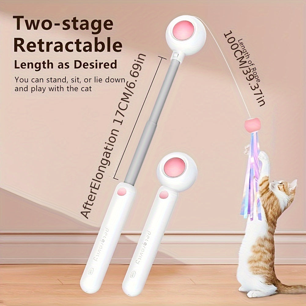 Retractable Cat Teaser Stick with Replaceable Feather Head