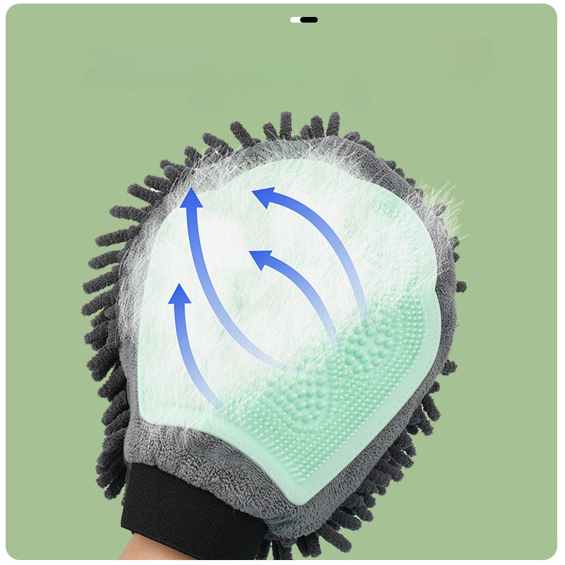 2-in-1 Pet Bathing Brush Grooming Glove – Silicone Massage & Absorbent Microfiber