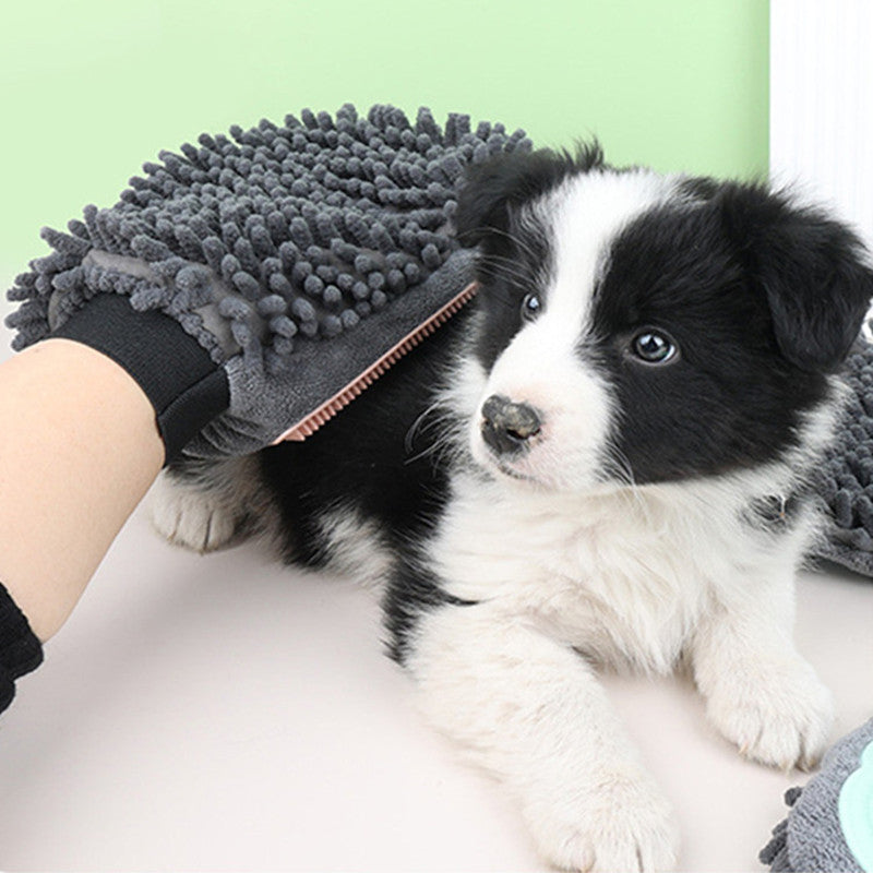 2-in-1 Pet Bathing Brush Grooming Glove – Silicone Massage & Absorbent Microfiber