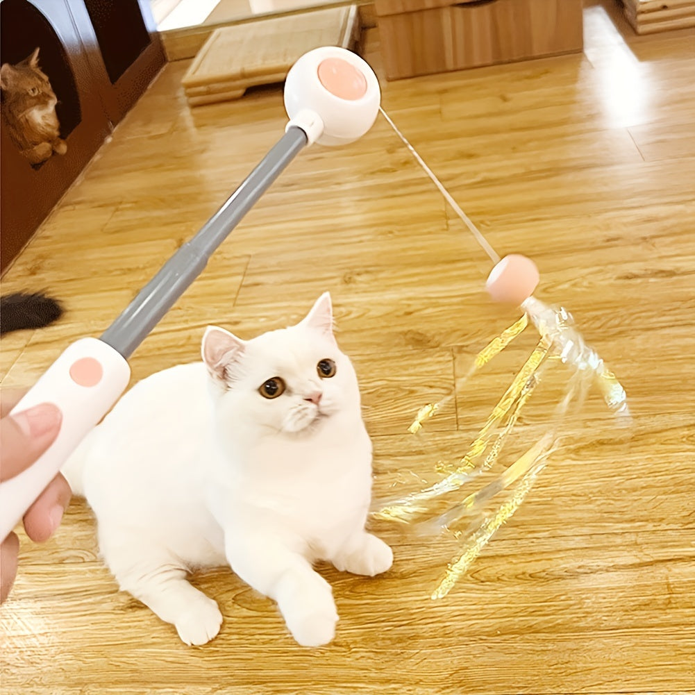 Retractable Cat Teaser Stick with Replaceable Feather Head
