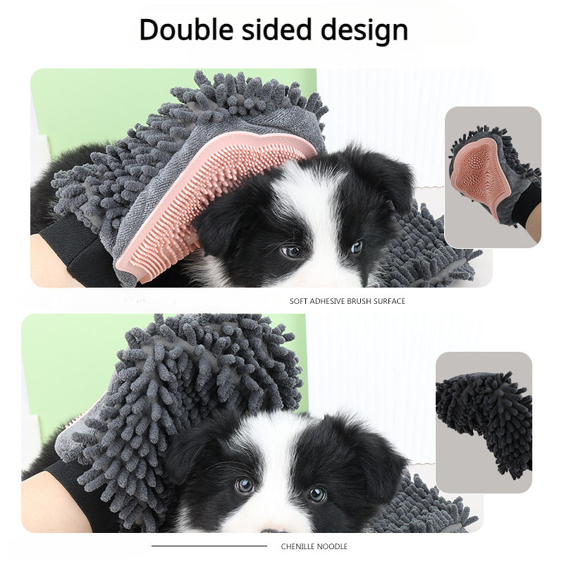 2-in-1 Pet Bathing Brush Grooming Glove – Silicone Massage & Absorbent Microfiber
