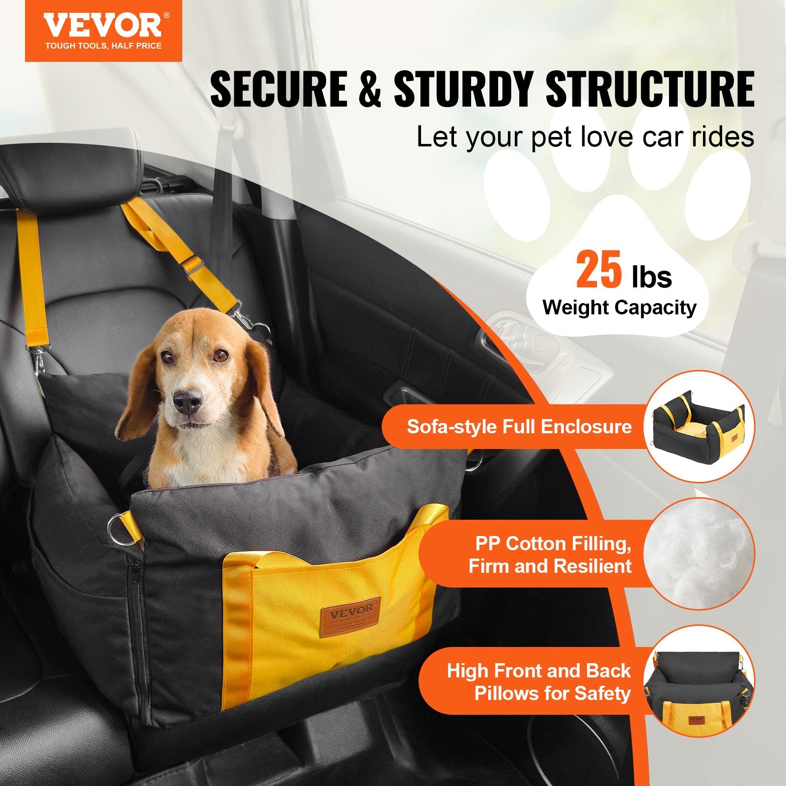 Dog Booster Car Seat for Small Dogs – Secure Pet Travel Seat Up to 25 lbs (Black)