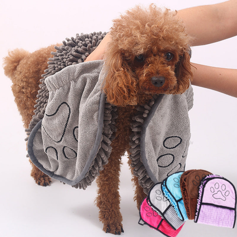 Super Absorbent Dog & Cat Drying Towel (Soft Chenille Microfiber Pet Bath Towel)