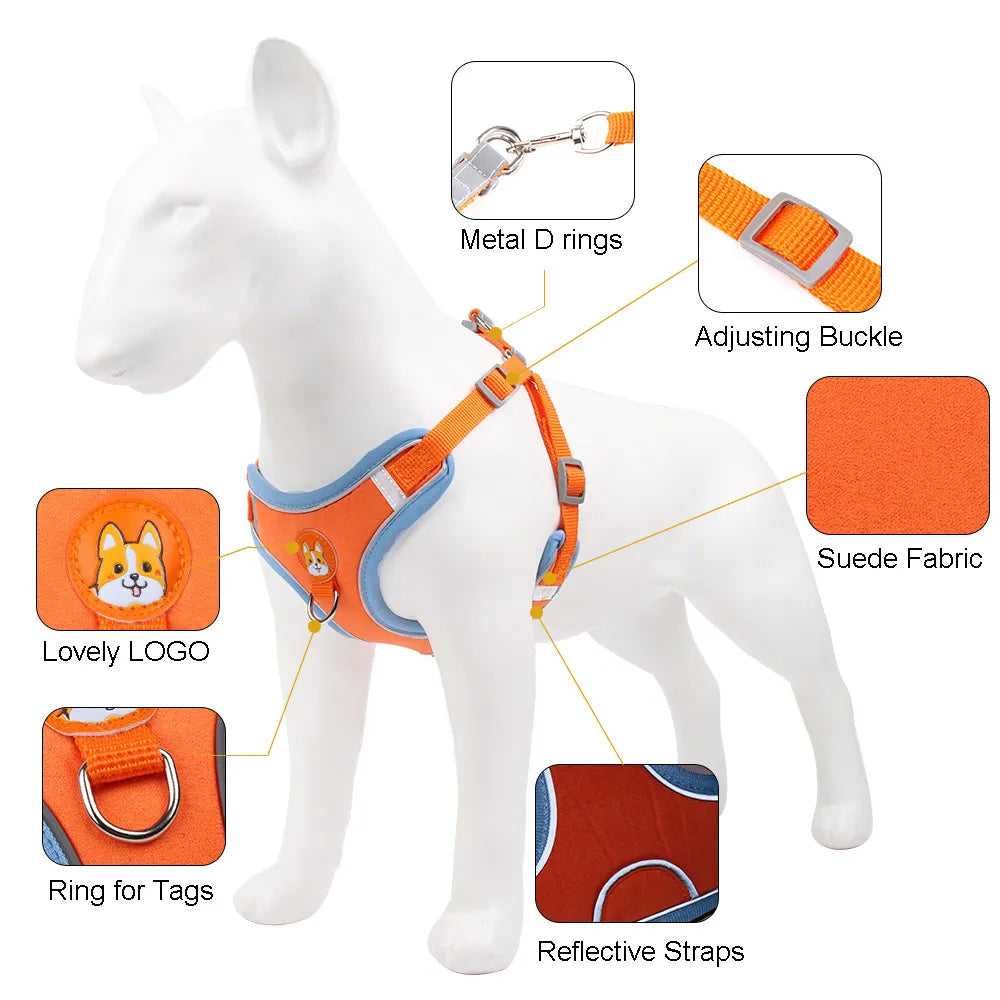 Adjustable Dog Harness & Leash Set – No-Pull Reflective Vest for Small to Large Dogs