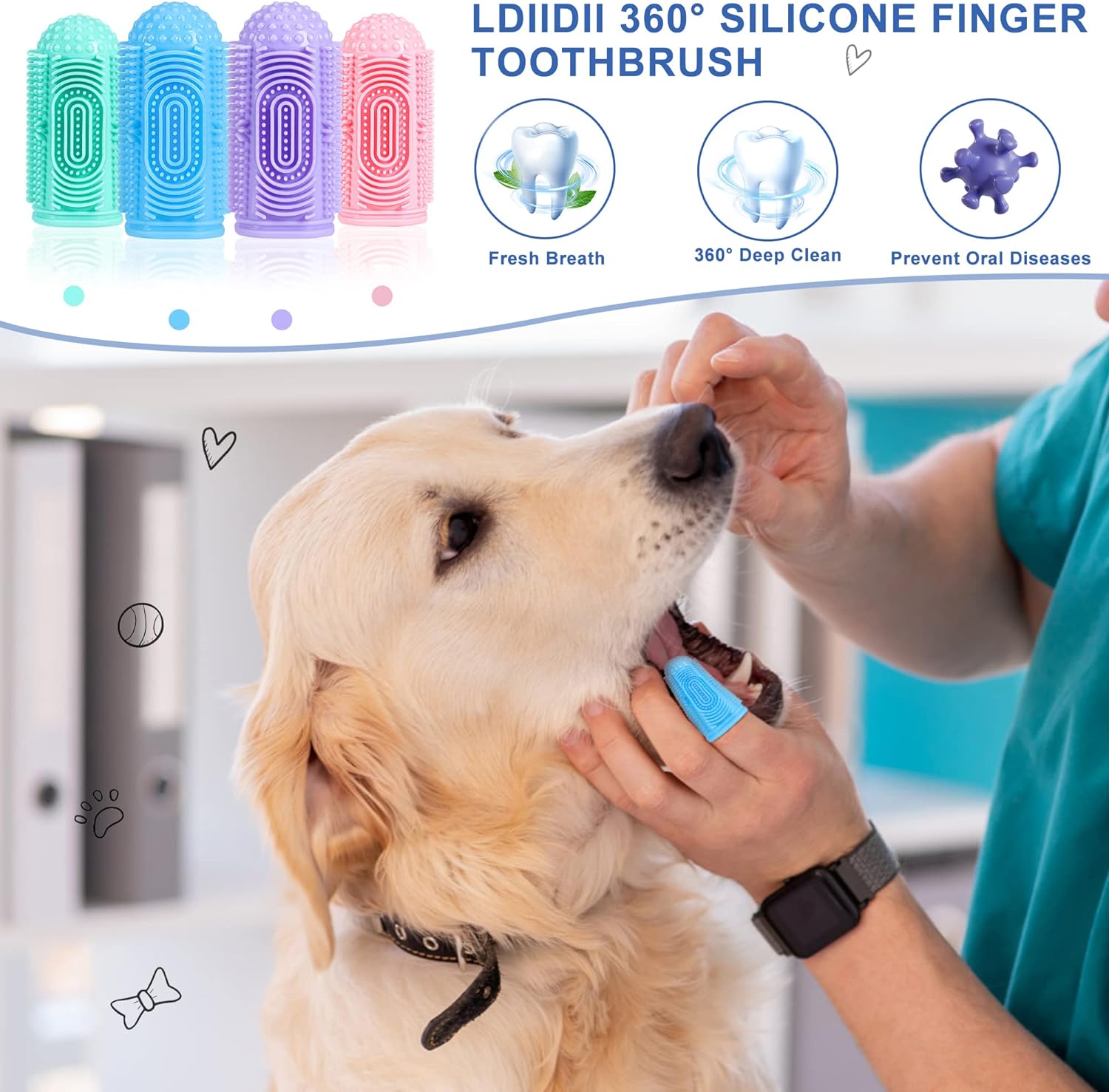Pet Toothbrush Kit – 360° Soft Silicone Finger Toothbrush for Dogs & Cats