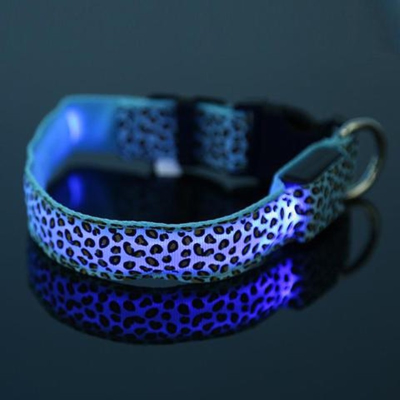 LED Safety Dog Collar – Adjustable Nylon Leopard Print Light-Up Pet Collar