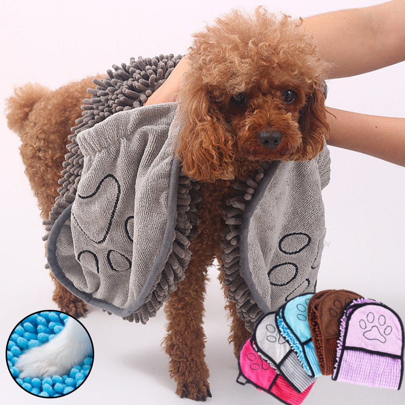 Super Absorbent Dog & Cat Drying Towel (Soft Chenille Microfiber Pet Bath Towel)