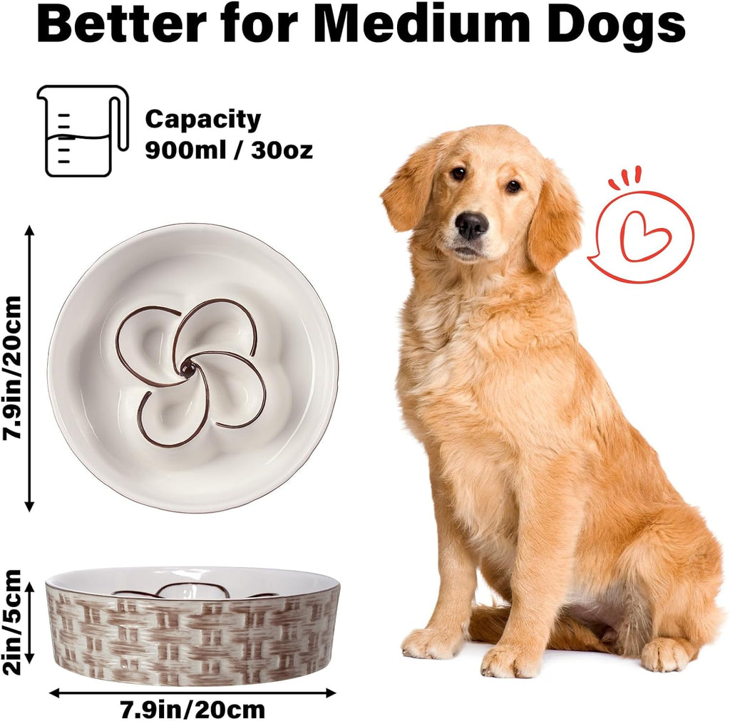 Ceramic Slow Feeder Dog Bowl for Medium & Large Dogs (Anti-Choking, Non-Slip Design)