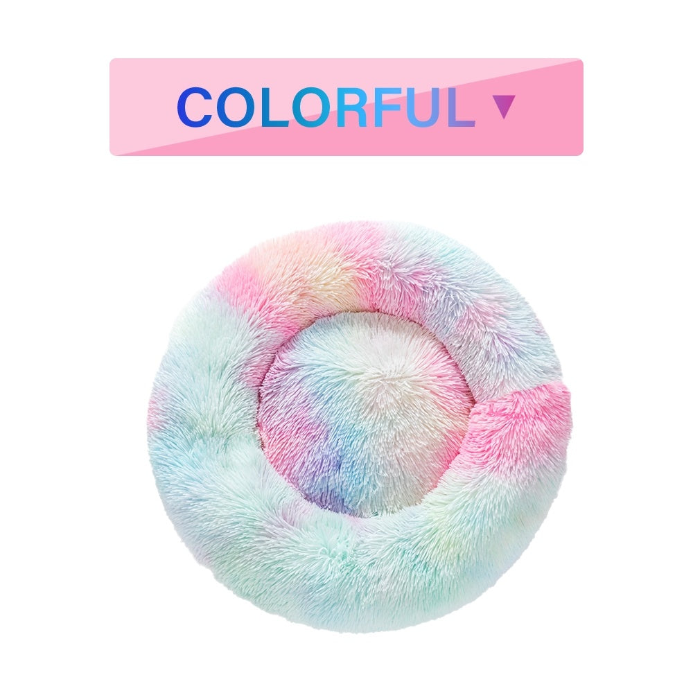 Fluffy Donut Dog Bed – Soft Calming Plush Bed for Dogs & Cats