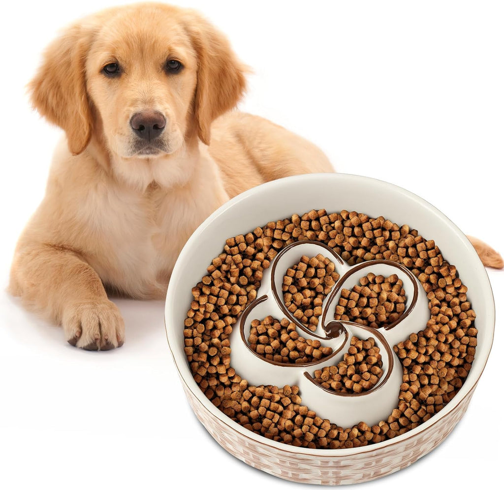 Ceramic Slow Feeder Dog Bowl for Medium & Large Dogs (Anti-Choking, Non-Slip Design)