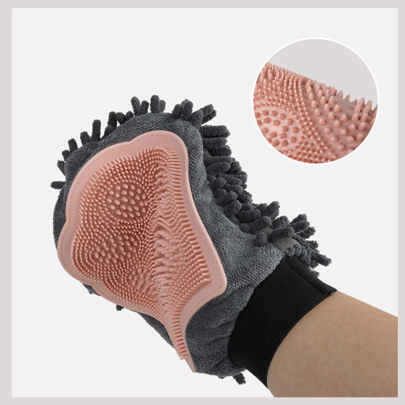 2-in-1 Pet Bathing Brush Grooming Glove – Silicone Massage & Absorbent Microfiber