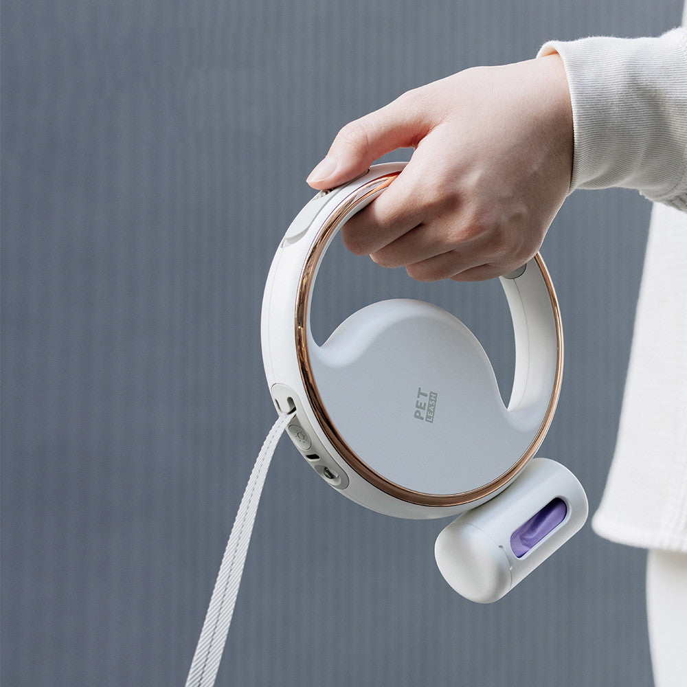 Automatic LED Retractable Dog Leash with Built-In Poop Bag Holder (USB Rechargeable)