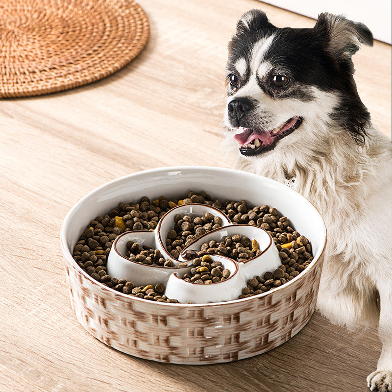 Ceramic Slow Feeder Dog Bowl for Medium & Large Dogs (Anti-Choking, Non-Slip Design)
