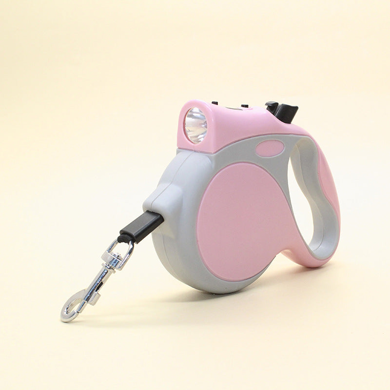 LED Retractable Dog Rope Leash with One-Button Lock (5M, Lightweight Handle)