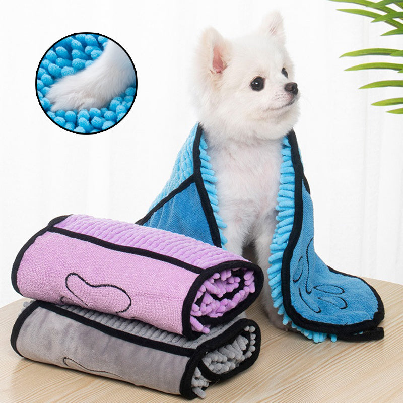Super Absorbent Dog & Cat Drying Towel (Soft Chenille Microfiber Pet Bath Towel)