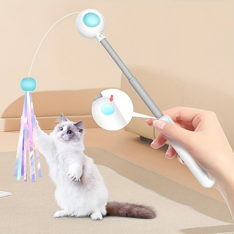 Retractable Cat Teaser Stick with Replaceable Feather Head