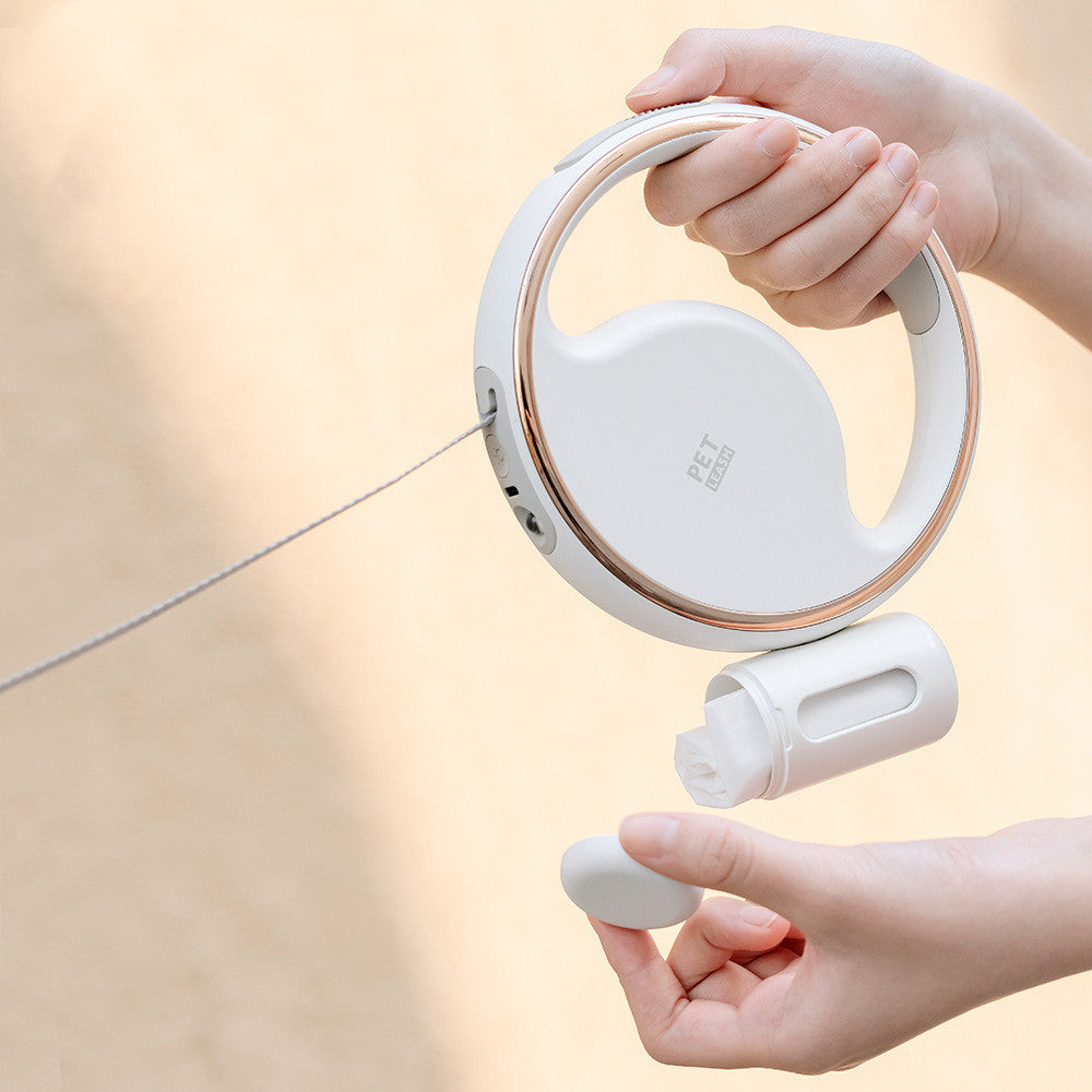 Automatic LED Retractable Dog Leash with Built-In Poop Bag Holder (USB Rechargeable)