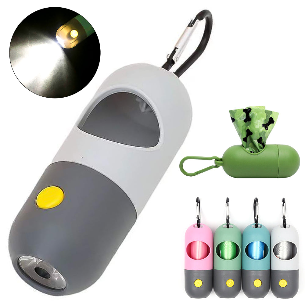 LED Light Pet Waste Bag Dispenser for Dogs & Cats (Built-In Flashlight)