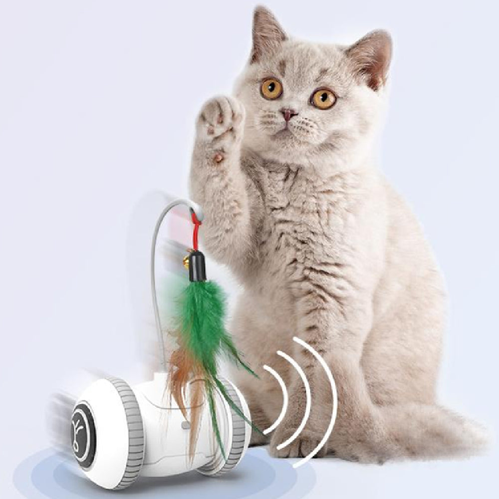 Interactive Automatic Cat Toy with Interchangeable Feather & Plush Attachments