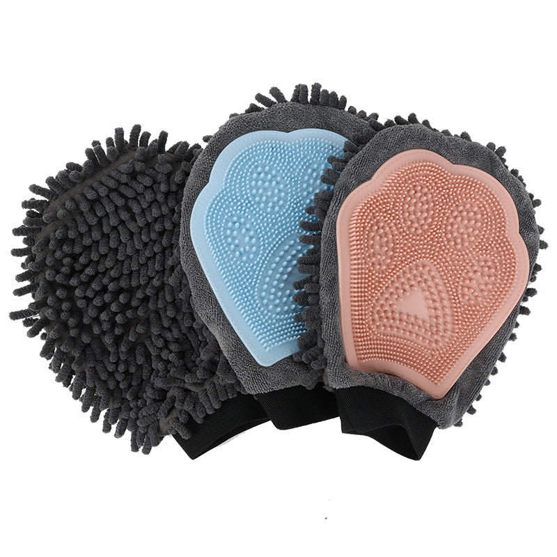 2-in-1 Pet Bathing Brush Grooming Glove – Silicone Massage & Absorbent Microfiber