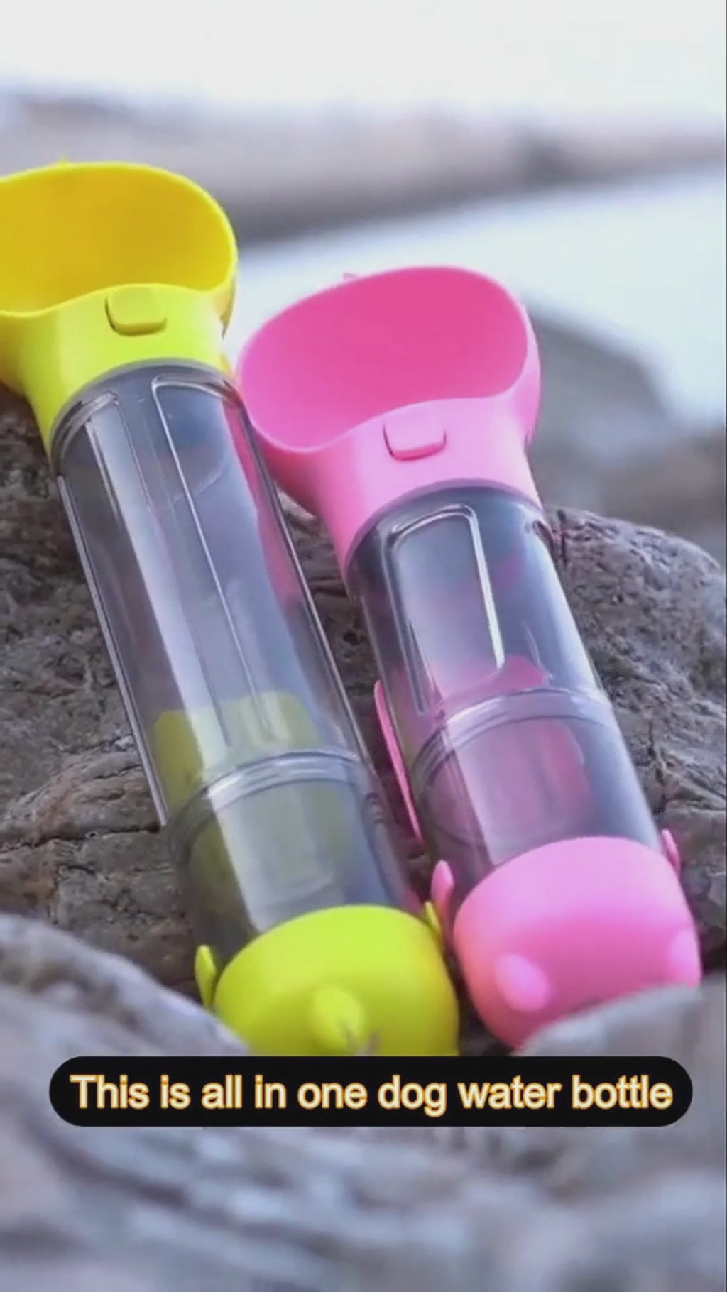 Portable Pet Water Bottle with Food Feeder & Waste Bag Storage (Travel-Friendly Design)
