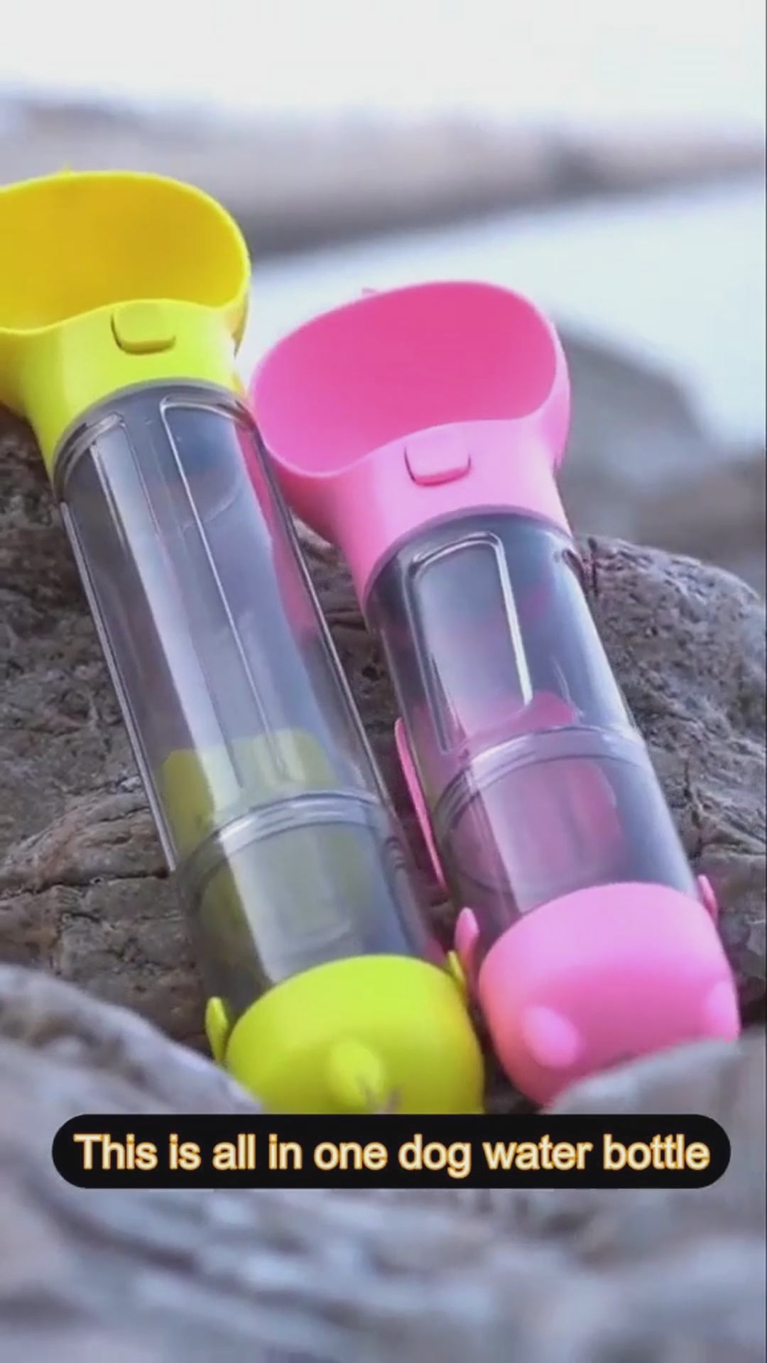 Portable Pet Water Bottle with Food Feeder & Waste Bag Storage (Travel-Friendly Design)